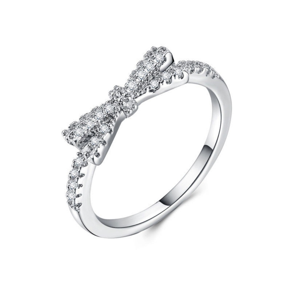 Bowknot 925 Silver Ring Women White Saphire - Picture 1 of 8
